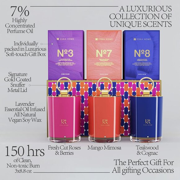 Luxury | 3 Full-Size Aromatherapy All Natural Soy Scented Candle | 150h Hours Lo - Picture 3 of 9